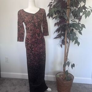 Peruvian Connection Elegant Black and Red Patterned Maxi Dress